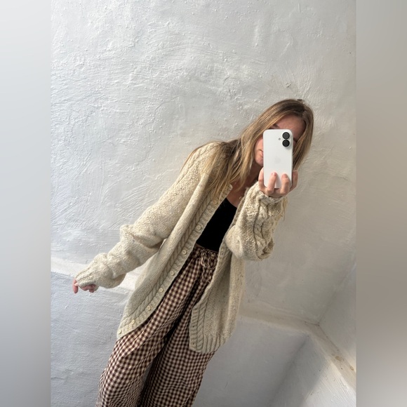 Handmade cream with colored speckles, knit cardigan - Picture 14 of 14